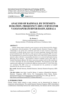 Duration- Frequency (Idf) Curves for Vamanapuram River Basin, Kerala