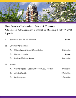 East Carolina University | July 17, 2014 Agenda