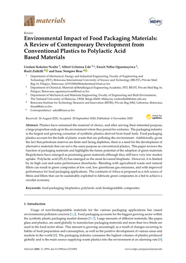 Environmental Impact of Food Packaging Materials: a Review of Contemporary Development from Conventional Plastics to Polylactic Acid Based Materials