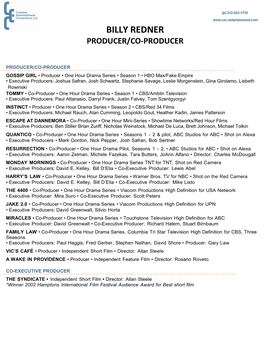 Billy Redner Producer/Co-Producer