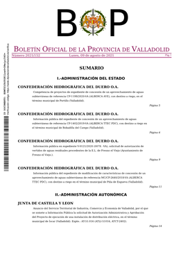 BOLETÍN OFICIAL DE LA PROVINCIA DE VALLADOLID Número 2021/152 Lunes, 09 De Agosto De 2021 Pág 1