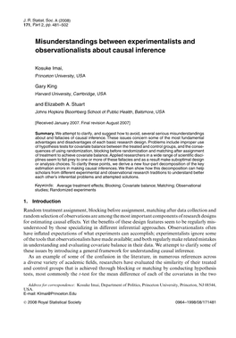 Misunderstandings Between Experimentalists and Observationalists About Causal Inference