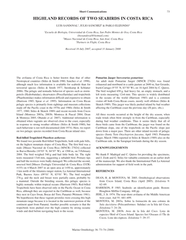 Highland Records of Two Seabirds in Costa Rica