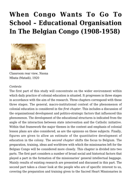 Educational Organisation in the Belgian Congo (1908-1958)