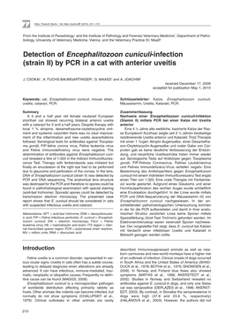 Detection of Encephalitozoon Cuniculi-Infection (Strain II) by PCR in a Cat with Anterior Uveitis