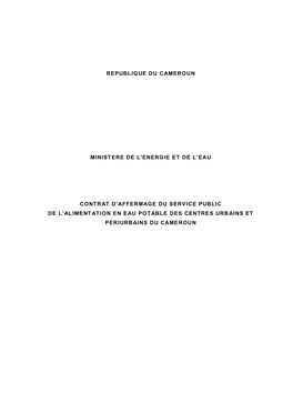 Republique Du Cameroun Ministere De L'energie Et De L'eau Contrat D'affermage Du Service Public De L'alimentation En Eau