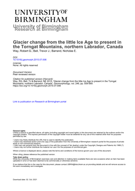 University of Birmingham Glacier Change from the Little Ice Age To