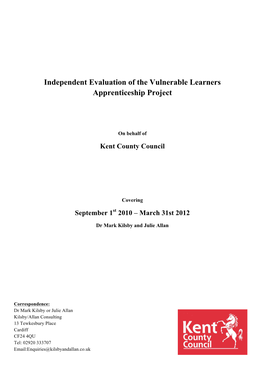 Independent Evaluation of the Vulnerable Learners Apprenticeship Project