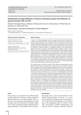 Muslimanska Narodna Biblioteka U Mostaru: Historijski Pregled Rada Biblioteke Od Njenog Nastanka 1928