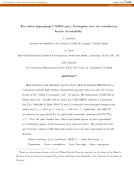 The Yellow Hypergiants HR 8752 and Ρ Cassiopeiae Near the Evolutionary Border of Instability1