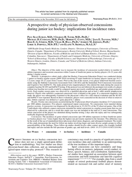 A Prospective Study of Physician-Observed Concussions During Junior Ice Hockey: Implications for Incidence Rates