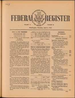 V ^ \J\ . Washington, Thursday, April 5, 1951 TITLE 3—THE PRESIDENT