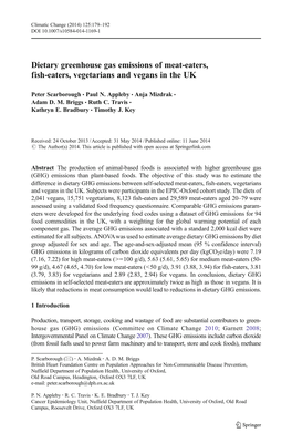 Dietary Greenhouse Gas Emissions of Meat-Eaters, Fish-Eaters, Vegetarians and Vegans in the UK