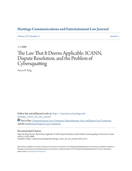 ICANN, Dispute Resolution, and the Problem of Cybersquatting Stacey H