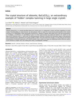 The Crystal Structure of Alstonite, Baca(CO3)2: an Extraordinary Example of ‘Hidden’ Complex Twinning in Large Single Crystals