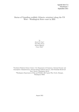 Status of Vermilion Rockfish (Sebastes Miniatus) Along the US West - Washington State Coast in 2021