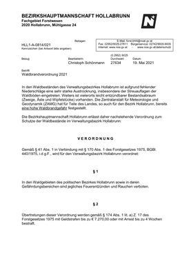 BEZIRKSHAUPTMANNSCHAFT HOLLABRUNN Fachgebiet Forstwesen 2020 Hollabrunn, Mühlgasse 24