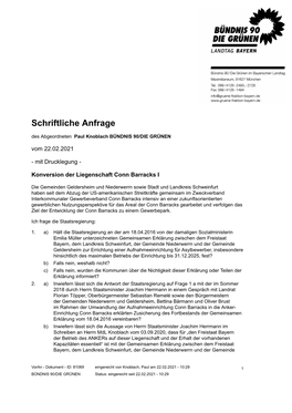 Schriftliche Anfrage Des Abgeordneten Paul Knoblach BÜNDNIS 90/DIE GRÜNEN Vom 22.02.2021