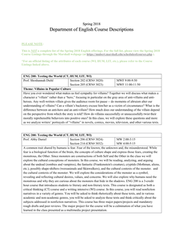 Department of English Course Descriptions