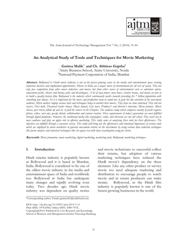 A an Analyti Cal Study of Tools a and Techn Niques for Movie Ma Arketing