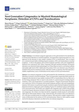 Next Generation Cytogenetics in Myeloid Hematological Neoplasms: Detection of Cnvs and Translocations