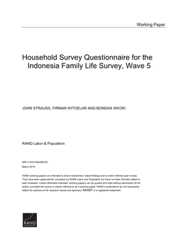 Household Survey Questionnaire for the Indonesia Family Life Survey, Wave 5