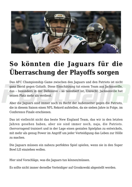 So Könnten Die Jaguars Für Die Überraschung Der Playoffs Sorgen