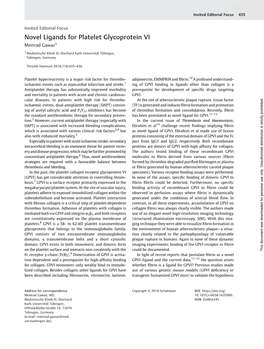 Novel Ligands for Platelet Glycoprotein VI Meinrad Gawaz1