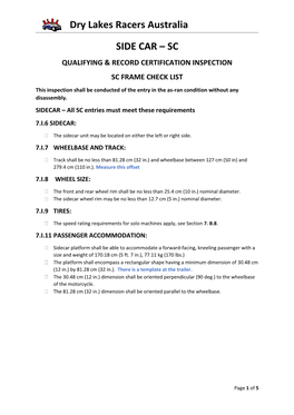 SIDECAR – All SC Entries Must Meet These Requirements 7.I.6 SIDECAR