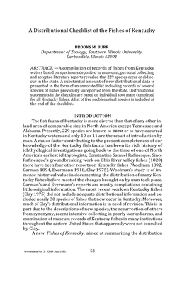 A Distributional Checklist of the Fishes of Kentucky