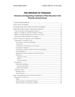 THE WRONGS of PASSAGE: Inhuman and Degrading Treatment of New Recruits in the Russian Armed Forces