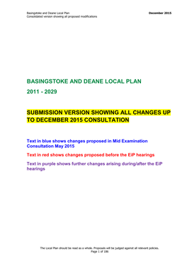 Basingstoke and Deane Local Plan December 2015 Consolidated Version Showing All Proposed Modifications