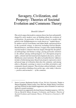 Savagery, Civilization, and Property: Theories of Societal Evolution and Commons Theory