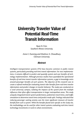 University Traveler Value of Potential Real-Time Transit Information