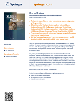 Sleep and Breathing International Journal of the Science and Practice of Sleep Medicine Editors-In-Chief: A.H