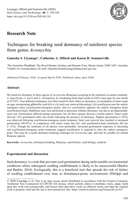 Techniques for Breaking Seed Dormancy of Rainforest Species from Genus Acronychia