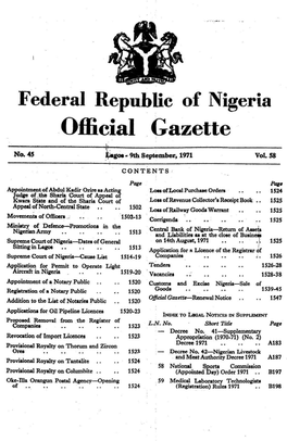 Federal Republic of Nigeria Official Gazette