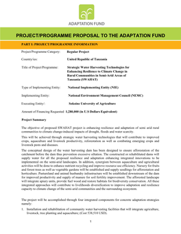 Project/Programme Proposal to the Adaptation Fund