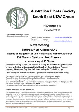 Australian Plants Society South East NSW Group