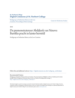 De Premonstratenzer Abdijkerk Van Ninove: Barokke Pracht in Luister Hersteld Workgroup on Norbertine History in the Low Countries