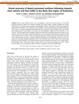 Visual Recovery of Desert Pavement Surfaces Following Impacts from Vehicle and Foot Trafﬁc in the Ross Sea Region of Antarctica TANYA A