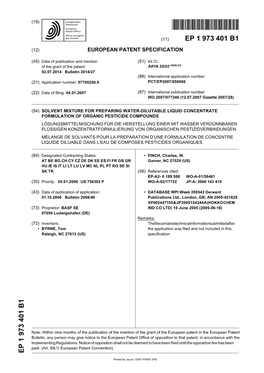 Solvent Mixture for Preparing Water-Dilutable Liquid Concentrate Formulation of Organic Pesticide Compounds