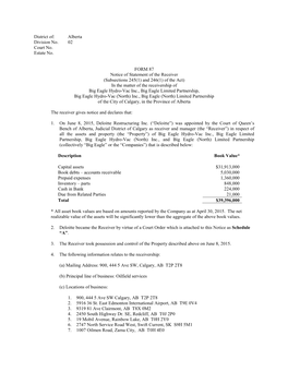 Alberta Division No. 02 Court No. Estate No. FORM 87 Notice Of