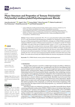 Phase Structure and Properties of Ternary Polylactide/Poly(Methyl Methacrylate)/Polysilsesquioxane Blends