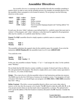 Assembler Directives