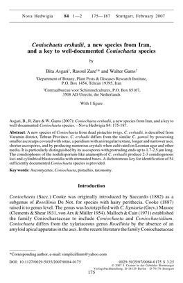 Coniochaeta Ershadii, a New Species from Iran, and a Key to Well-Documented Coniochaeta Species