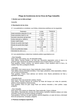 Pliego De Condiciones De Los Vinos De Pago Calzadilla