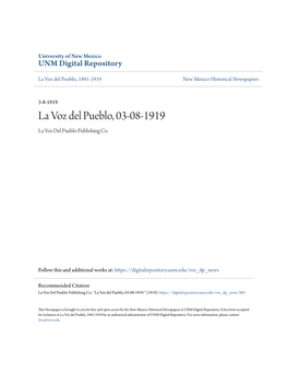 La Voz Del Pueblo, 03-08-1919 La Voz Del Pueblo Publishing Co