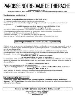 Pèlerinage Diocésain À Lourdes Du 9 Au 14 Juillet 2018