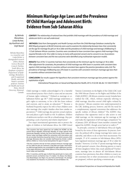 Minimum Marriage Age Laws and the Prevalence of Child Marriage and Adolescent Birth: Evidence from Sub-Saharan Africa